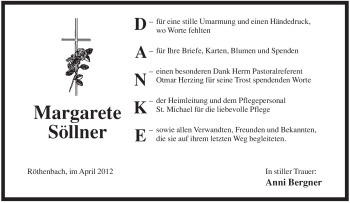 Traueranzeige von Margarete Söllner von Pegnitz-Zeitung